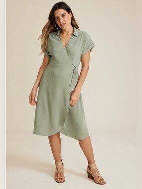 Women’s Sage Green Wrap Shirt Dress